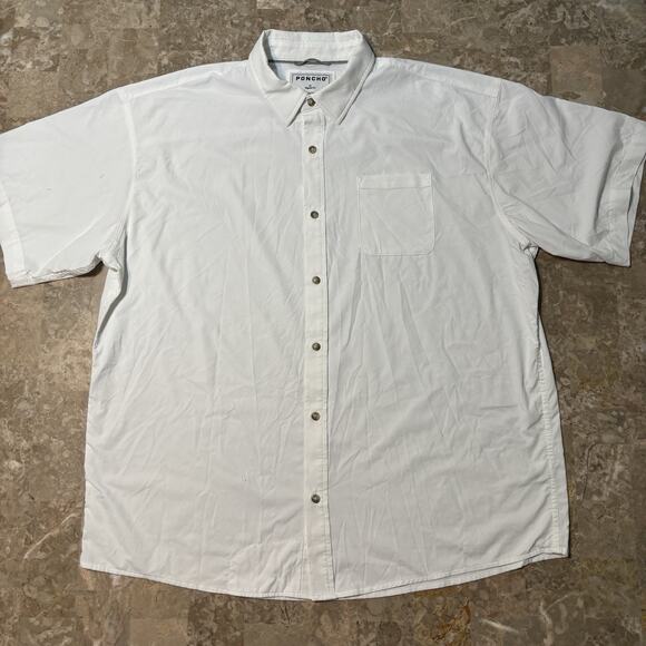 Poncho Shirt Mens XL White Short Sleeve Button Woven Fishing Vented - Picture 2 of 13